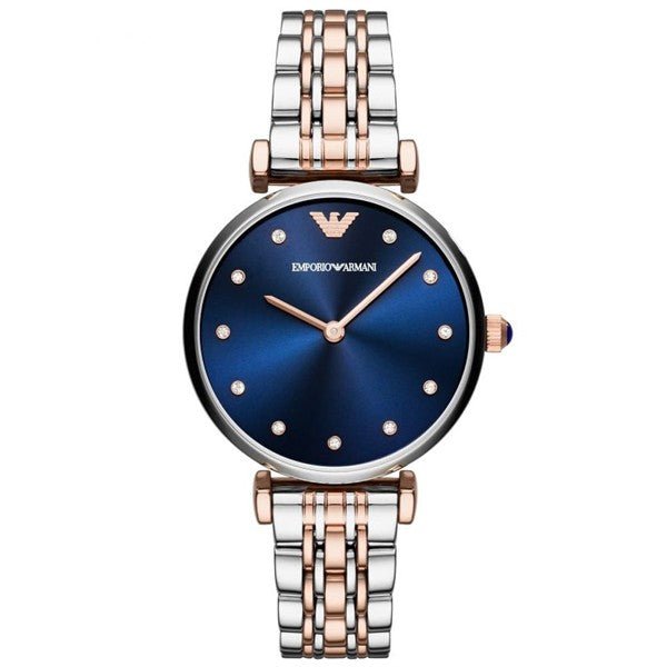 Emporio Armani Gianni T Bar Crystal Blue Dial Two Tone Stainless Steel Watch For Women - AR11092 Watches Emporio Armani   