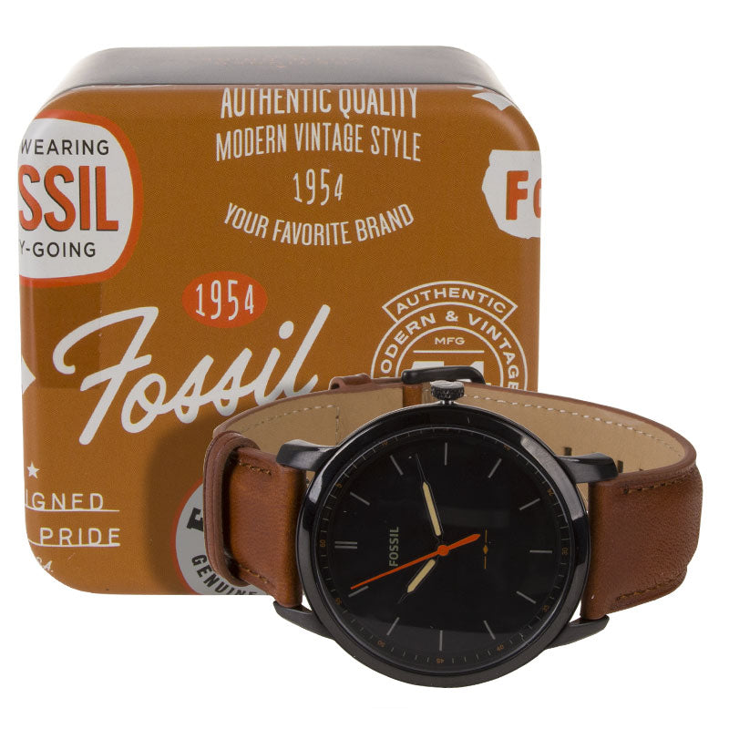 Fossil The Minimalist Black Dial Brown Leather Strap Watch for Men - FS5305 Watches Fossil   