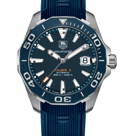 Tag Heuer Aquaracer Calibre 5 Blue Dial Blue Silicone Strap Watch for Men -  WAY211C.FT6155 Watches Tag Heuer   