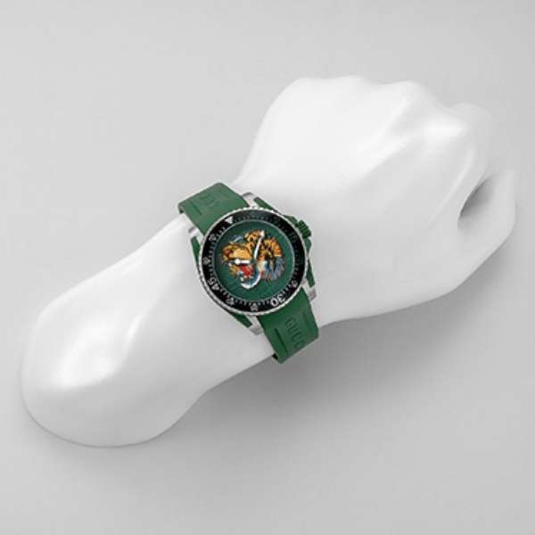 Gucci Dive Tiger Green Dial Green Rubber Strap Watch For Men - YA136316 Watches Gucci   