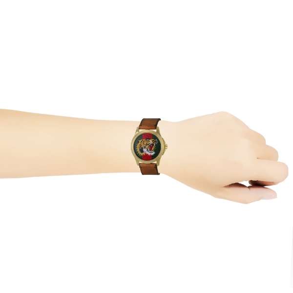 Gucci Le Marche Des Merveilles Red & Green Dial Brown Leather Strap Unisex Watch - YA126497 Watches Gucci   