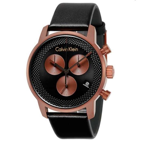 Calvin Klein City Chronograph Black Dial Black Leather Strap Watch for Men - K2G17TC1 Watches Calvin Klein   