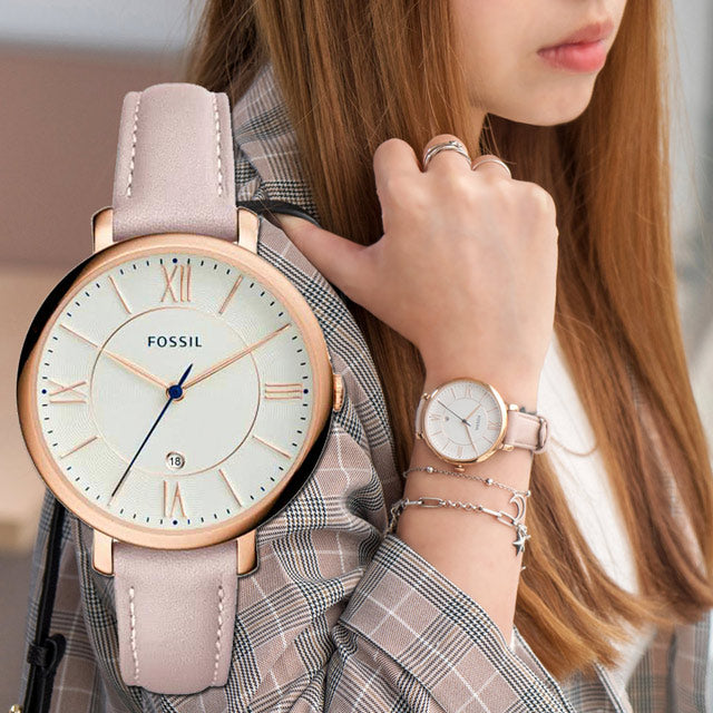 Fossil Jacqueline White Dial Pink Leather Strap Watch for Women - ES3988 Watches Fossil   