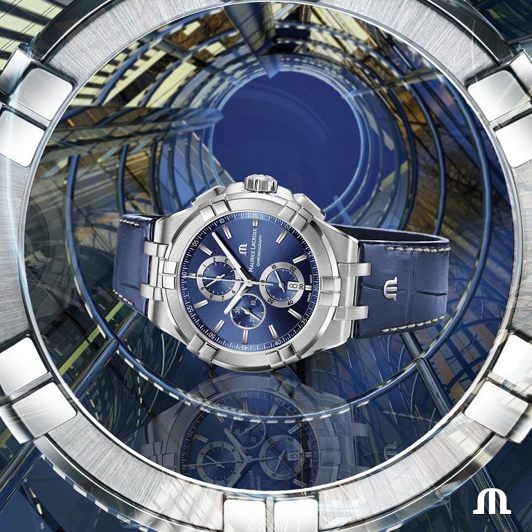 Maurice Lacroix Aikon Chronograph Blue Dial Blue Leather Strap Watch for Men - AI1018-SS001-430-1 Watches Maurice Lacroix   
