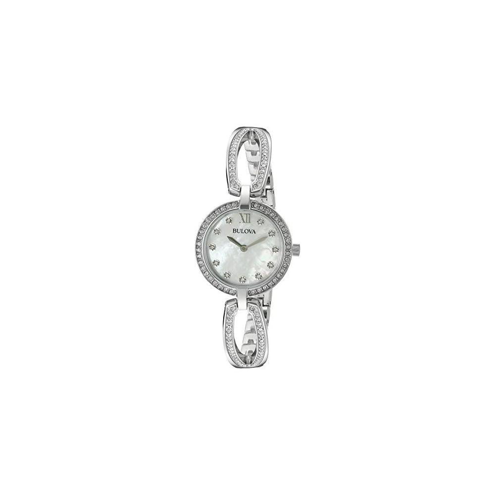 Bulova Crystal Collection Mother of Pearl Dial Silver Steel Strap Watch for Women - 96L223 Watches Bulova   