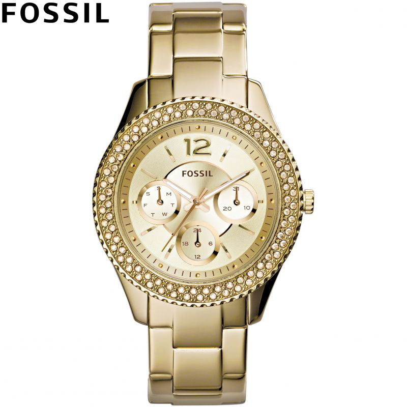 Fossil Stella Multifunction Gold Dial Gold Steel Strap Watch for Women - ES3589 Watches Fossil   