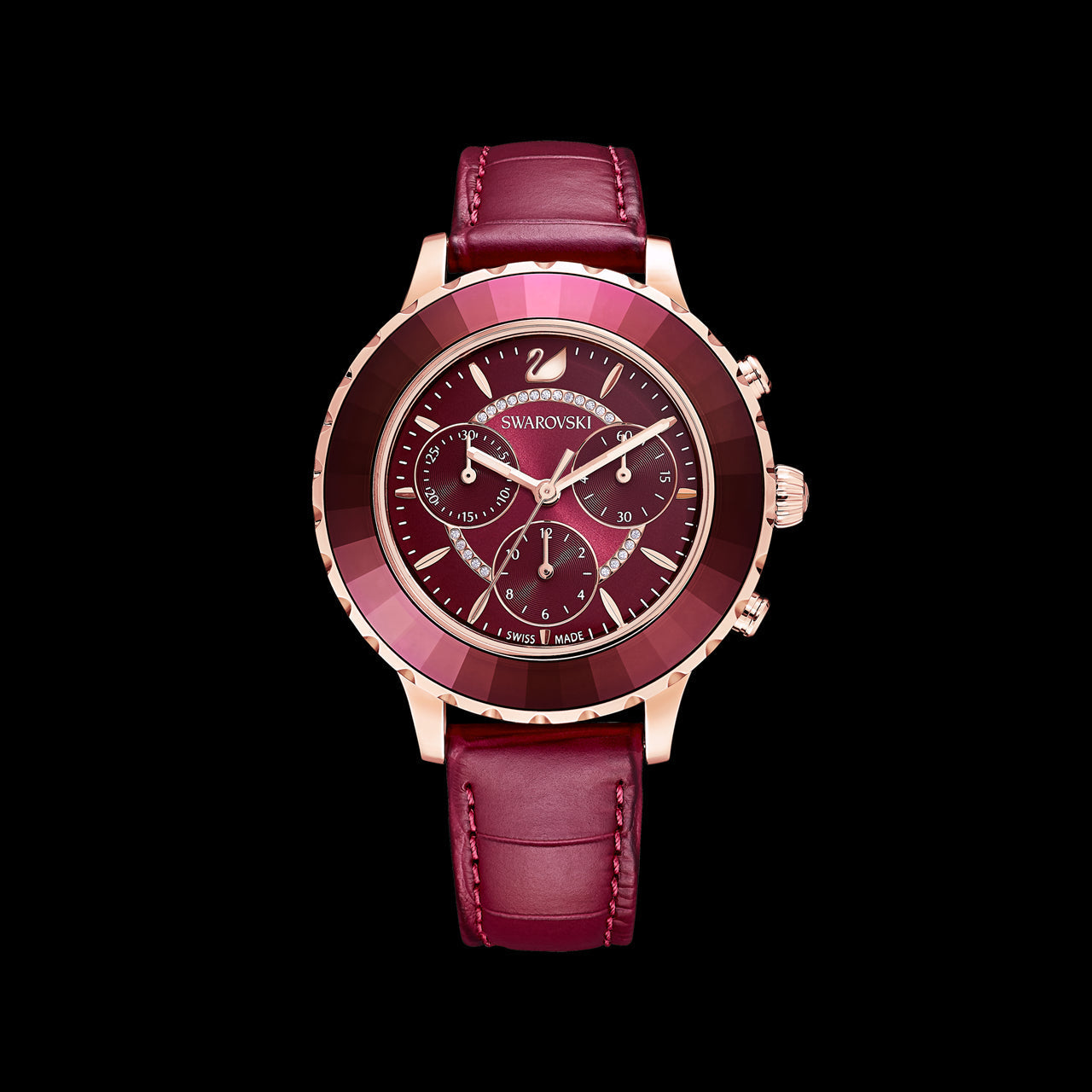 Swarovski Octea Lux Chrono Red Dial Red Leather Strap Watch for Women - 5547642 Watches Swarovski   
