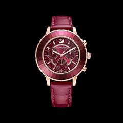 Swarovski Octea Lux Chrono Red Dial Red Leather Strap Watch for Women - 5547642 Watches Swarovski   