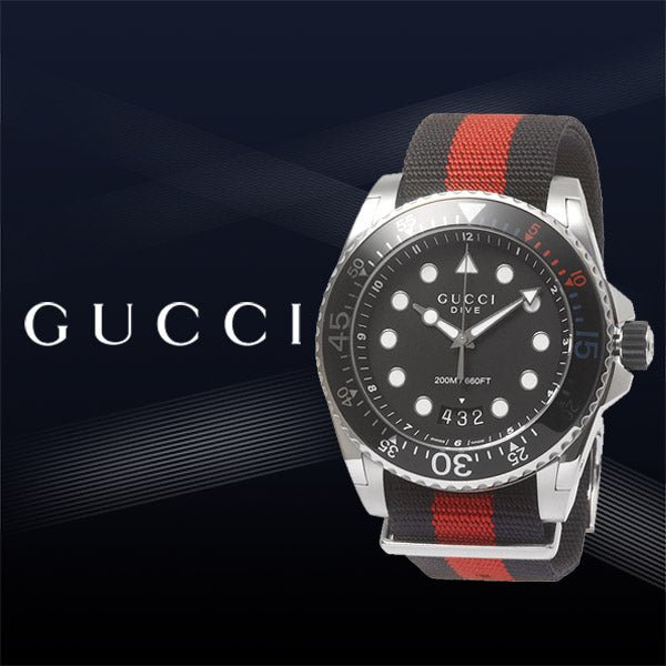 Gucci Dive Black Dial Red & Blue Nylon Strap Watch For Men - YA136210 Watches Gucci   