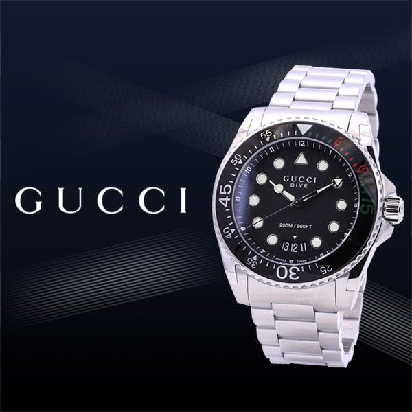 Gucci Dive Black Dial Silver Steel Strap Watch For Men - YA136208 Watches Gucci   