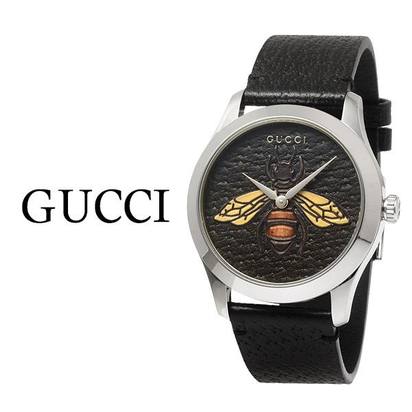 Gucci G Timeless Bee Black Dial Black Leather Watch For Women - YA1264067 Watches Gucci   