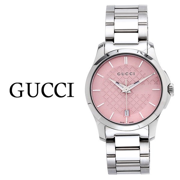 Gucci G Timeless Pink Dial Silver Steel Strap Watch For Women - YA126524 Watches Gucci   