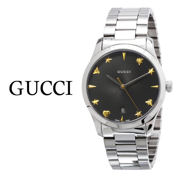 Gucci G Timeless Black Dial Silver Steel Strap Watch For Women - YA1264029A Watches Gucci   