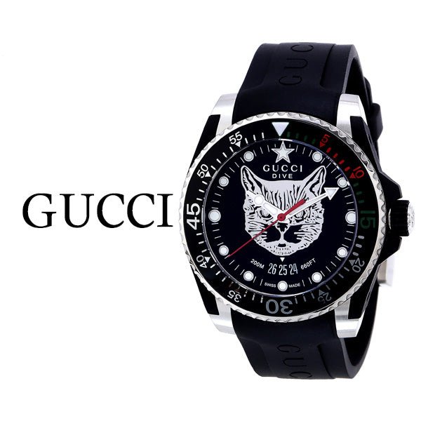 Gucci Dive Feline Black Dial Black Rubber Strap Watch For Men - YA136320 Watches Gucci   