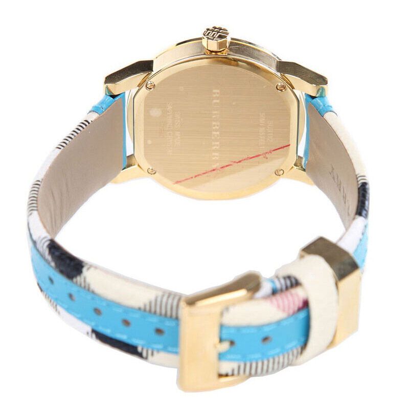 Burberry The City Gold Dial Turquoise Leather Strap Watch for Women - BU9018 Watches Burberry   