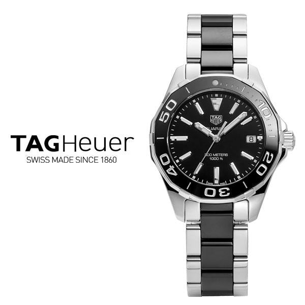 Tag Heuer Aquaracer Quartz 35mm Black Dial Two Tone Steel Strap Watch for Men - WAY131A.BA0913 Watches Tag Heuer   