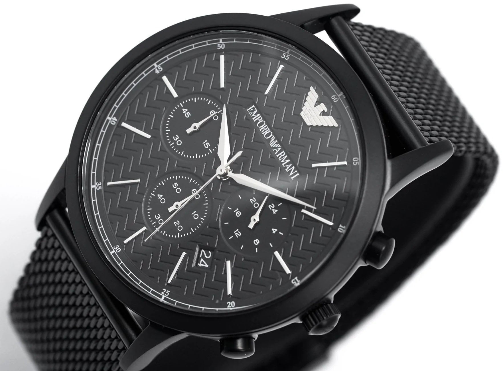 Emporio Armani Renato Chronograph Black Dial Black Mesh Bracelet Watch For Men - AR2498 Watches Emporio Armani   