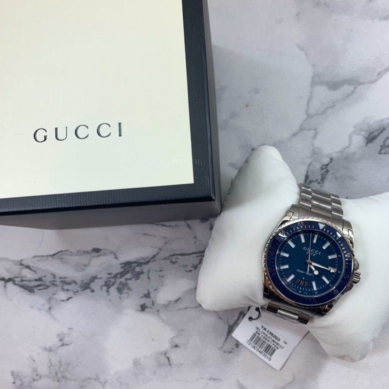 Gucci Dive Blue Dial Silver Steel Strap Watch For Men - YA136203 Watches Gucci   