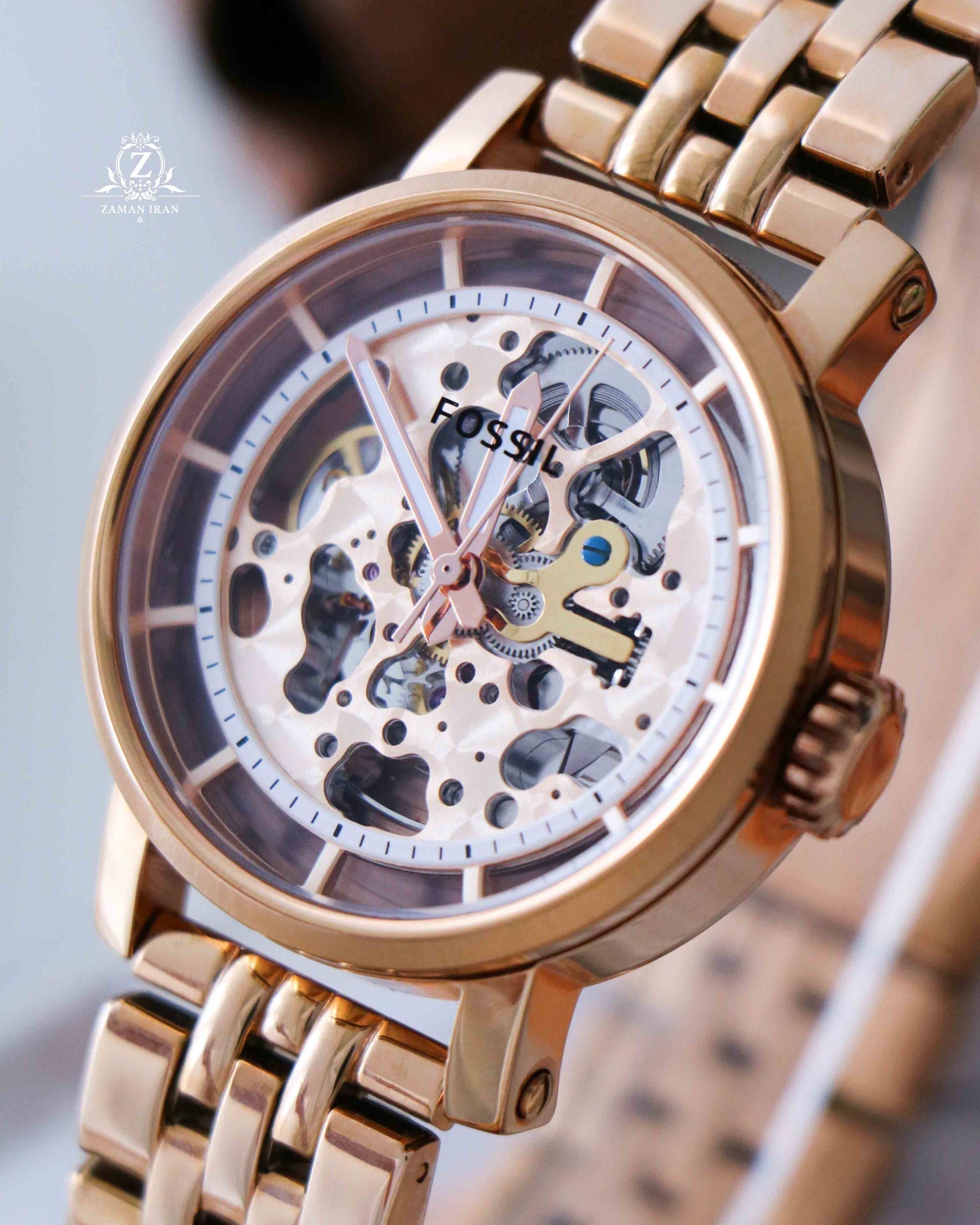 Fossil Boyfriend Automatic Skeleton Rose Gold Dial Rose Gold Steel Strap Watch for Women - ME3065 Watches Fossil   