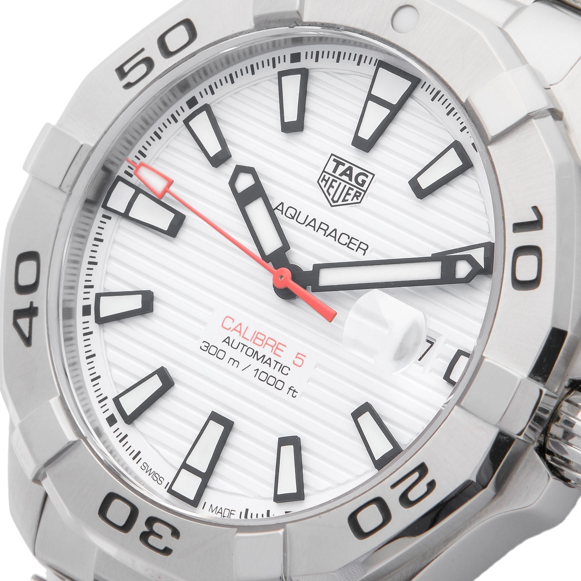 Tag Heuer Aquaracer Calibre 5 Automatic White Dial Silver Steel Strap Watch for Men - WAY2013.BA0927 Watches Tag Heuer   