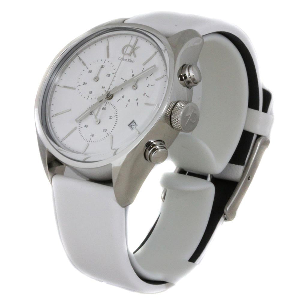 Calvin Klein Masculine Chronograph White Dial White Leather Strap Watch for Men - K2H27101 Watches Calvin Klein   