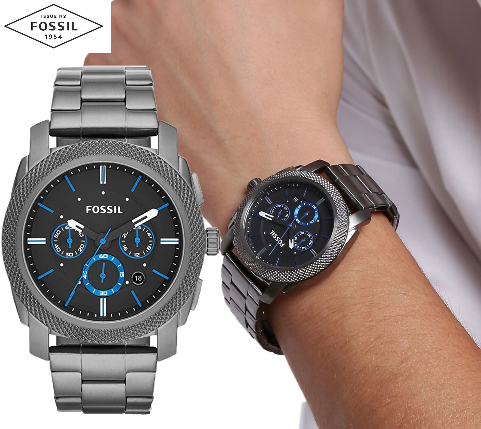 Fossil Machine Chronograph Brown Dial Grey Steel Strap Watch for Men - FS4931 Watches Fossil   