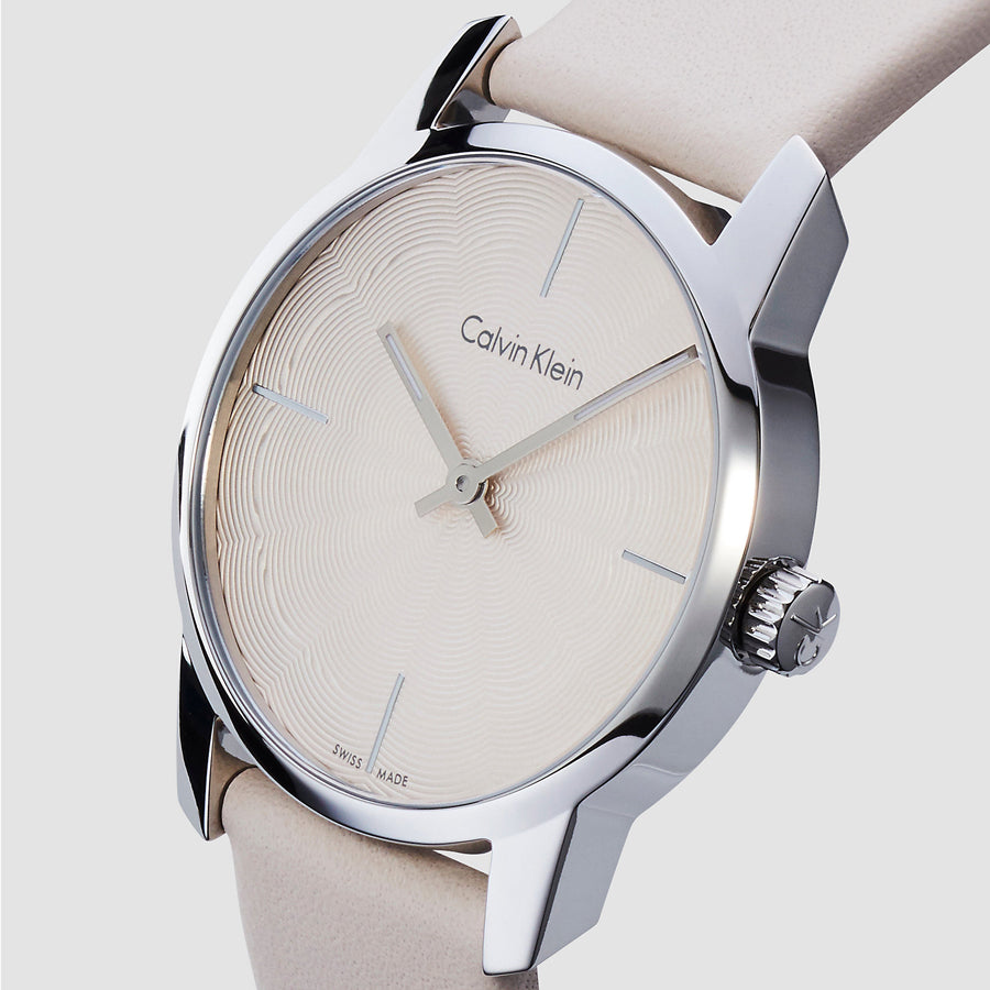 Calvin Klein City White Dial White Leather Strap Watch for Women - K2G231XH Watches Calvin Klein   