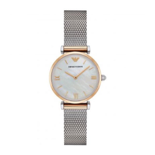 Emporio Armani Gianni T Bar Mother of Pearl Dial Silver Mesh Bracelet Watch For Women - AR2068 Watches Emporio Armani   