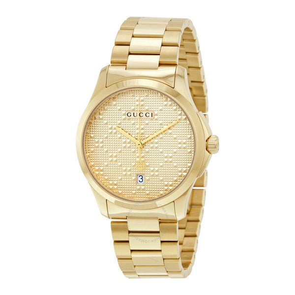 Gucci G Timeless Gold Dial Gold Steel Strap Watch For Women - YA126553 Watches Gucci   