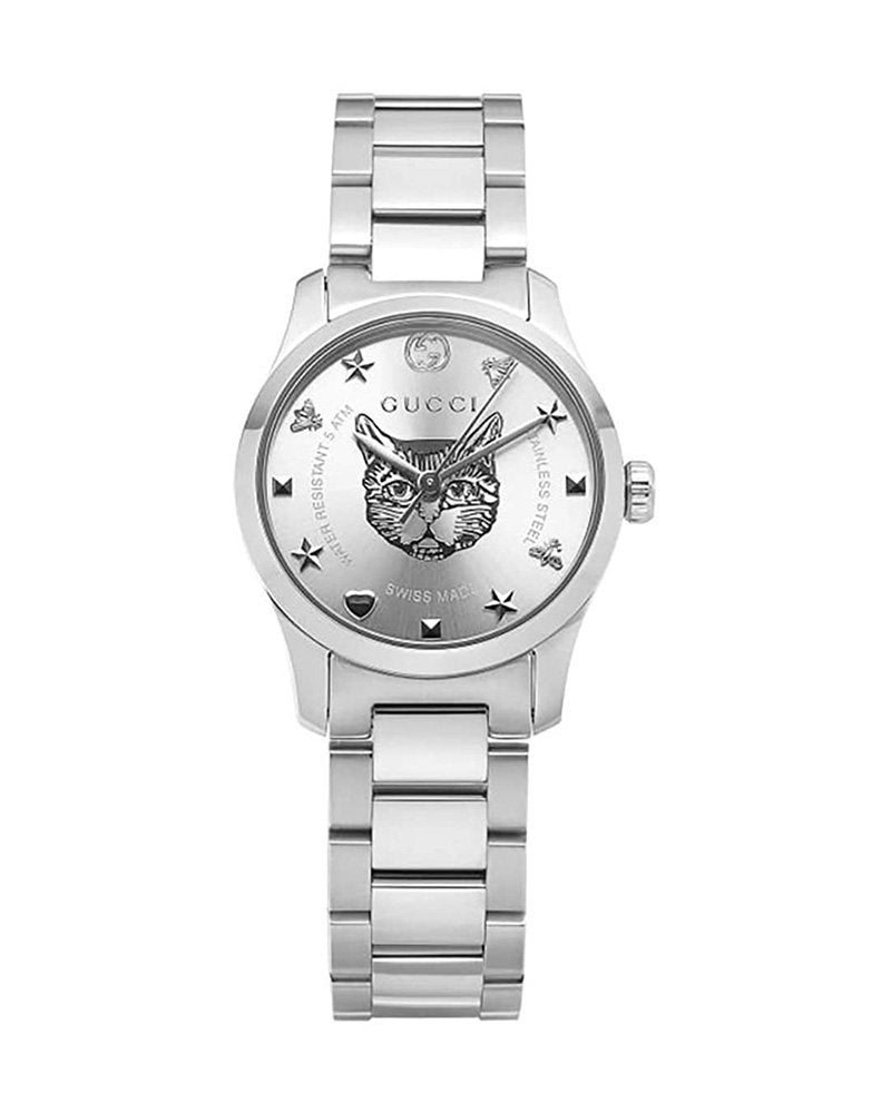 Gucci G Timeless Silver Dial Silver Steel Strap Watch For Women - YA126595 Watches Gucci   