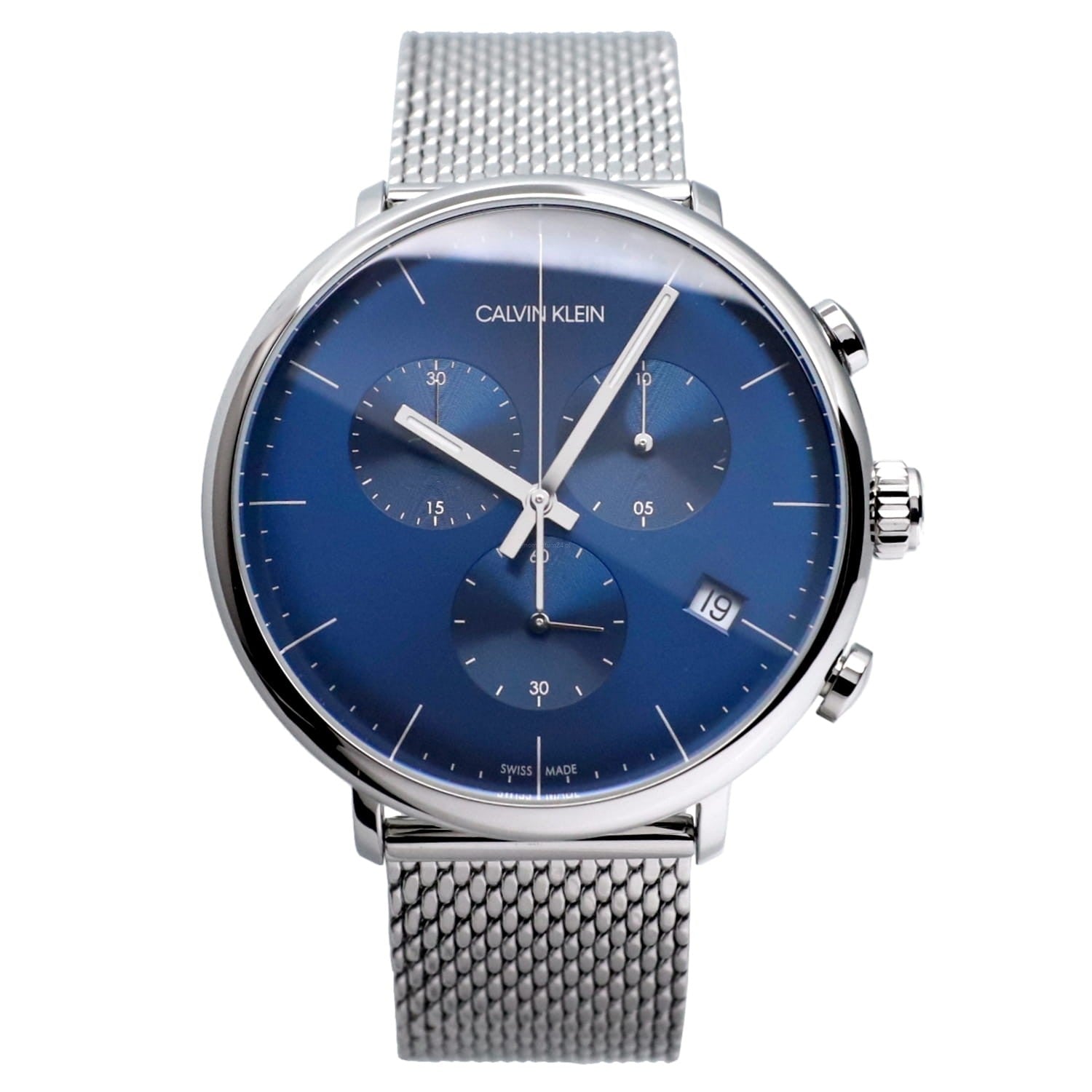 Calvin Klein High Noon Chronograph Blue Dial Silver Mesh Bracelet Watch for Men - K8M2712N Watches Calvin Klein   