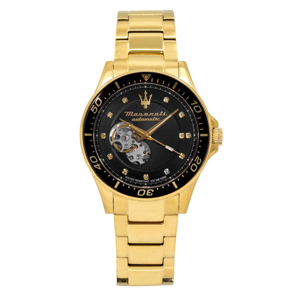 Maserati SFIDA Black Dial Yellow Gold Toned Stainless Steel Watch For Men - R8823140003 Watches Maserati   