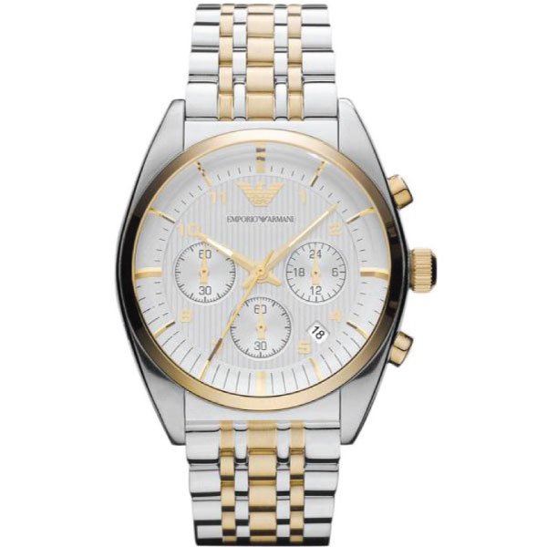 Emporio Armani Classic Chronograph White Dial Stainless Steel Strap Watch For Men - AR0396 Watches Emporio Armani   