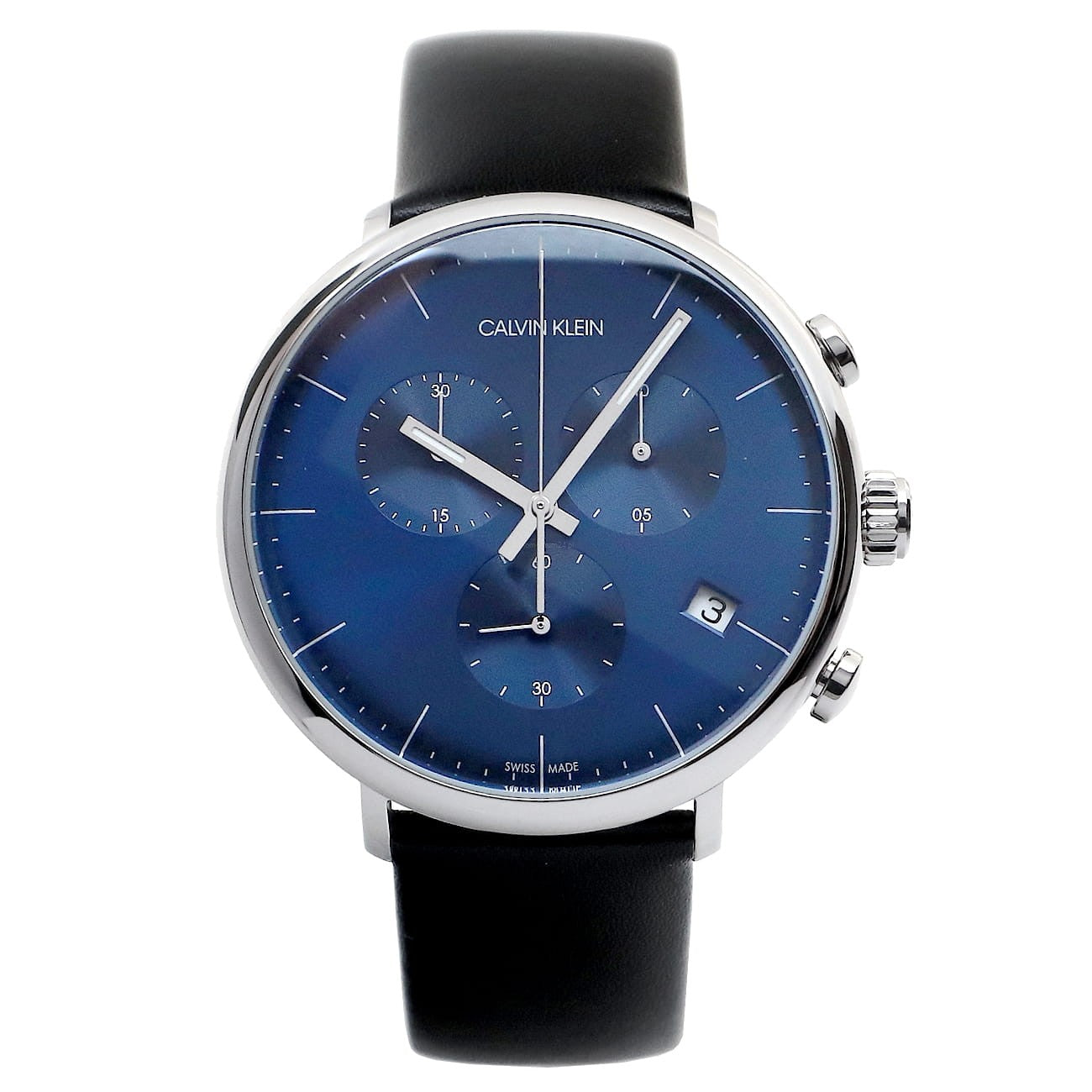 Calvin Klein High Noon Chronograph Blue Dial Black Leather Strap Watch for Men - K8M271CN Watches Calvin Klein   