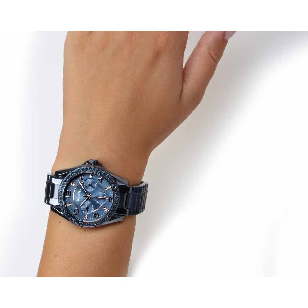 Fossil Riley Quartz Blue Dial Blue Steel Strap Watch for Women - ES4294 Watches Fossil   