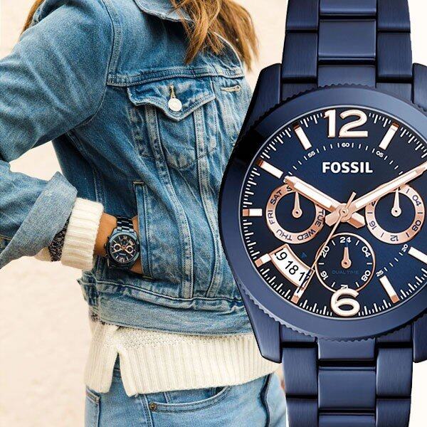 Fossil Riley Quartz Blue Dial Blue Steel Strap Watch for Women - ES4294 Watches Fossil   