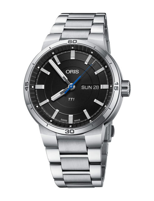 Oris TT1 Day Date Black Dial Silver Steel Strap Watch For Men - 0173577524154-0782408