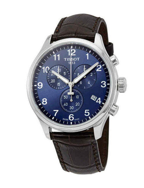 Tissot Chrono XL Classic Blue Dial Brown Leather Strap Watch For Men - T116.617.16.047.00 Watches Tissot   