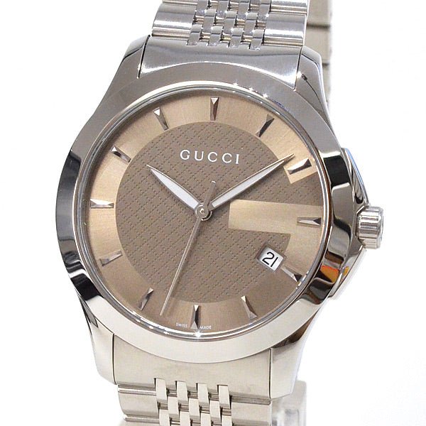 Gucci G Timeless Brown Dial Silver Steel Strap Watch For Men - YA126406 Watches Gucci   