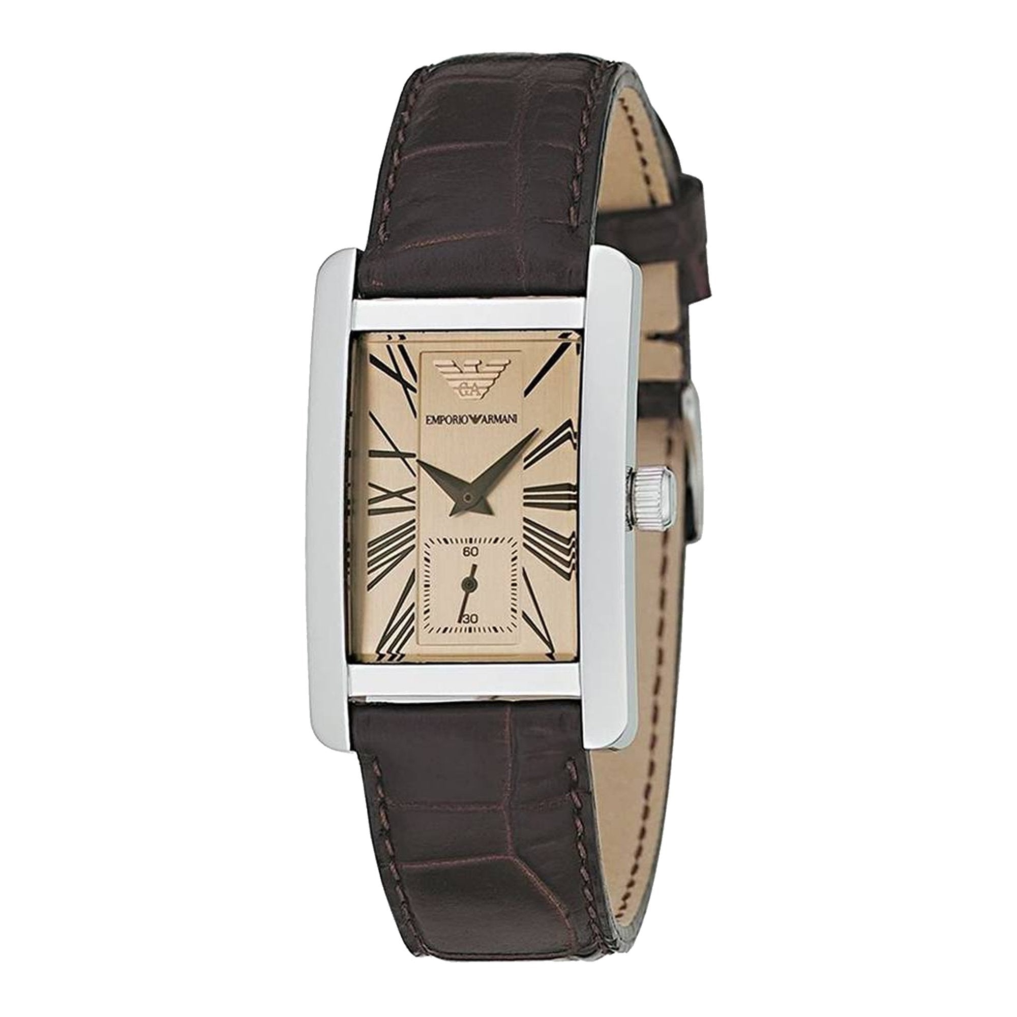 Emporio Armani Classic Beige Dial Brown Leather Strap Watch For Women - AR0155 Watches Emporio Armani   