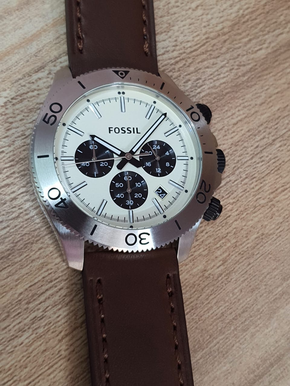 Fossil Retro Traveler Chronograph White Dial Brown Leather Strap Watch for Men - CH2886 Watches Fossil   