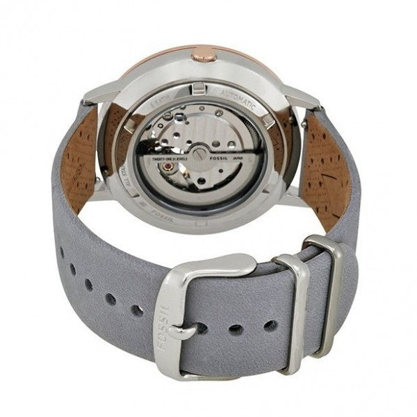 Fossil Vintage Muse Automatic Skeleton White Dial Grey Leather Strap Watch for Women - ME3131 Watches Fossil   