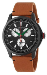 Gucci G-Timeless Chronograph Black Dial Brown Leather Strap Watch For Men - YA126271 Watches Gucci   