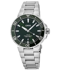 Oris Aquis Date Green Dial Silver Steel Strap Watch For Men - 0173377304157-0782405PEB