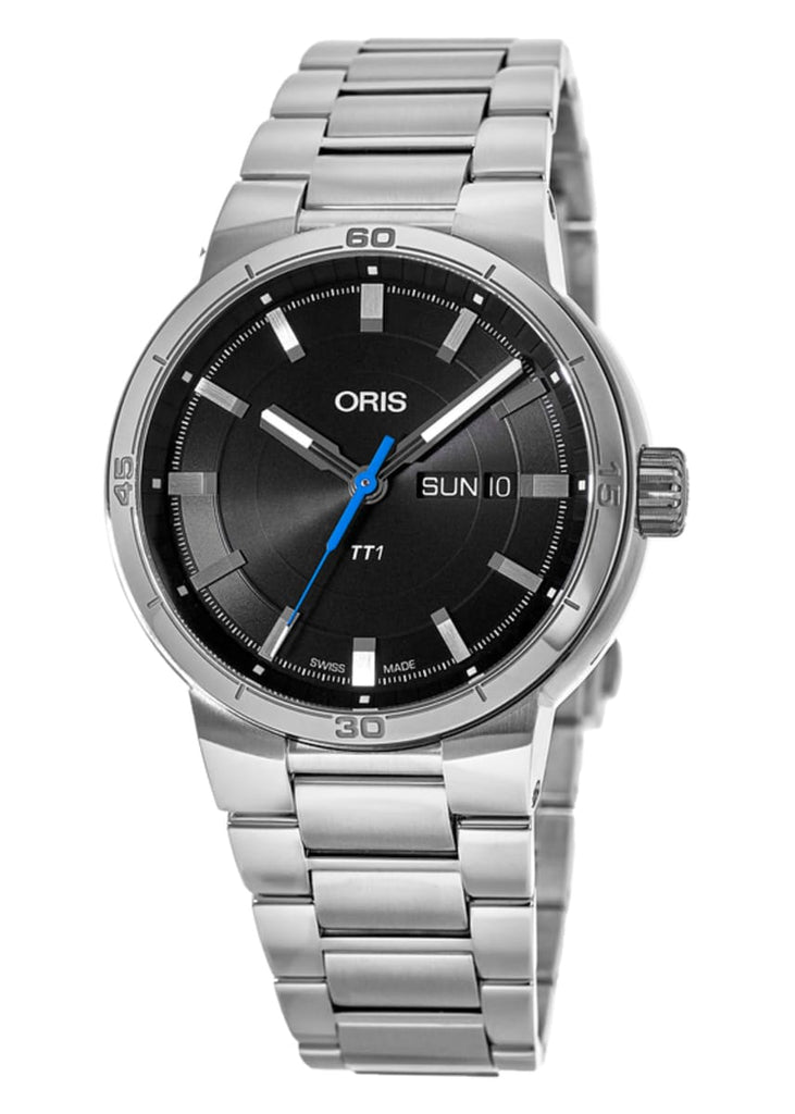 Oris TT1 Day Date Black Dial Silver Steel Strap Watch For Men - 0173577524154-0782408