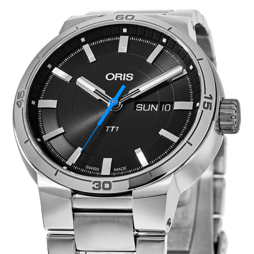 Oris TT1 Day Date Black Dial Silver Steel Strap Watch For Men - 0173577524154-0782408