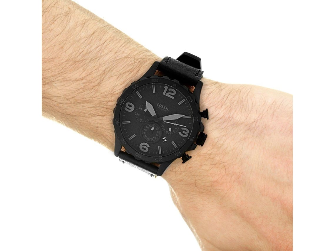 Fossil Nate Chronograph Black Dial Black Leather Strap Watch for Men - JR1354 Watches Fossil   