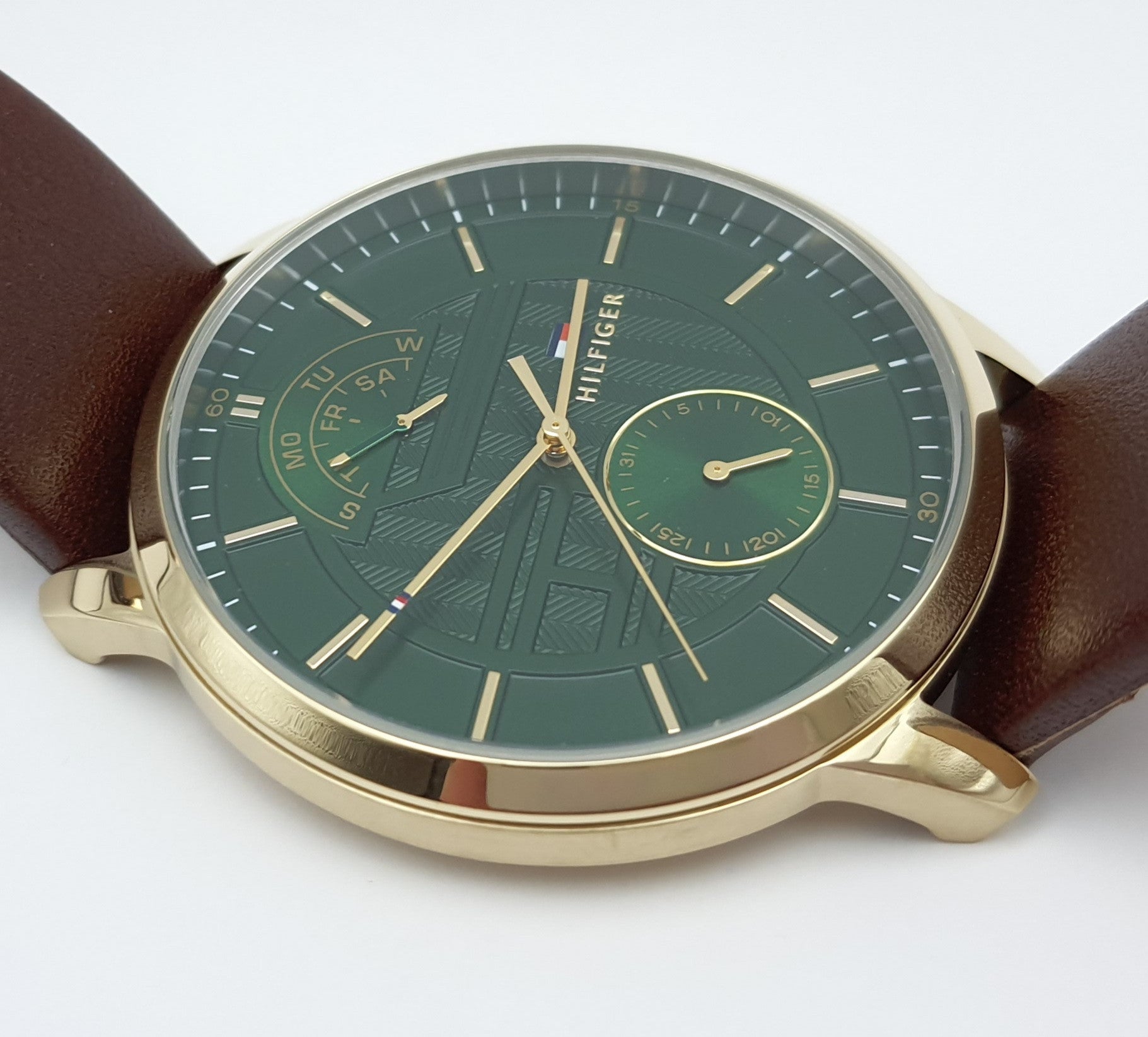 Tommy Hilfiger Hunter Green Dial Brown Leather Strap Watch for Men - 1791607 Watches Tommy Hilfiger   