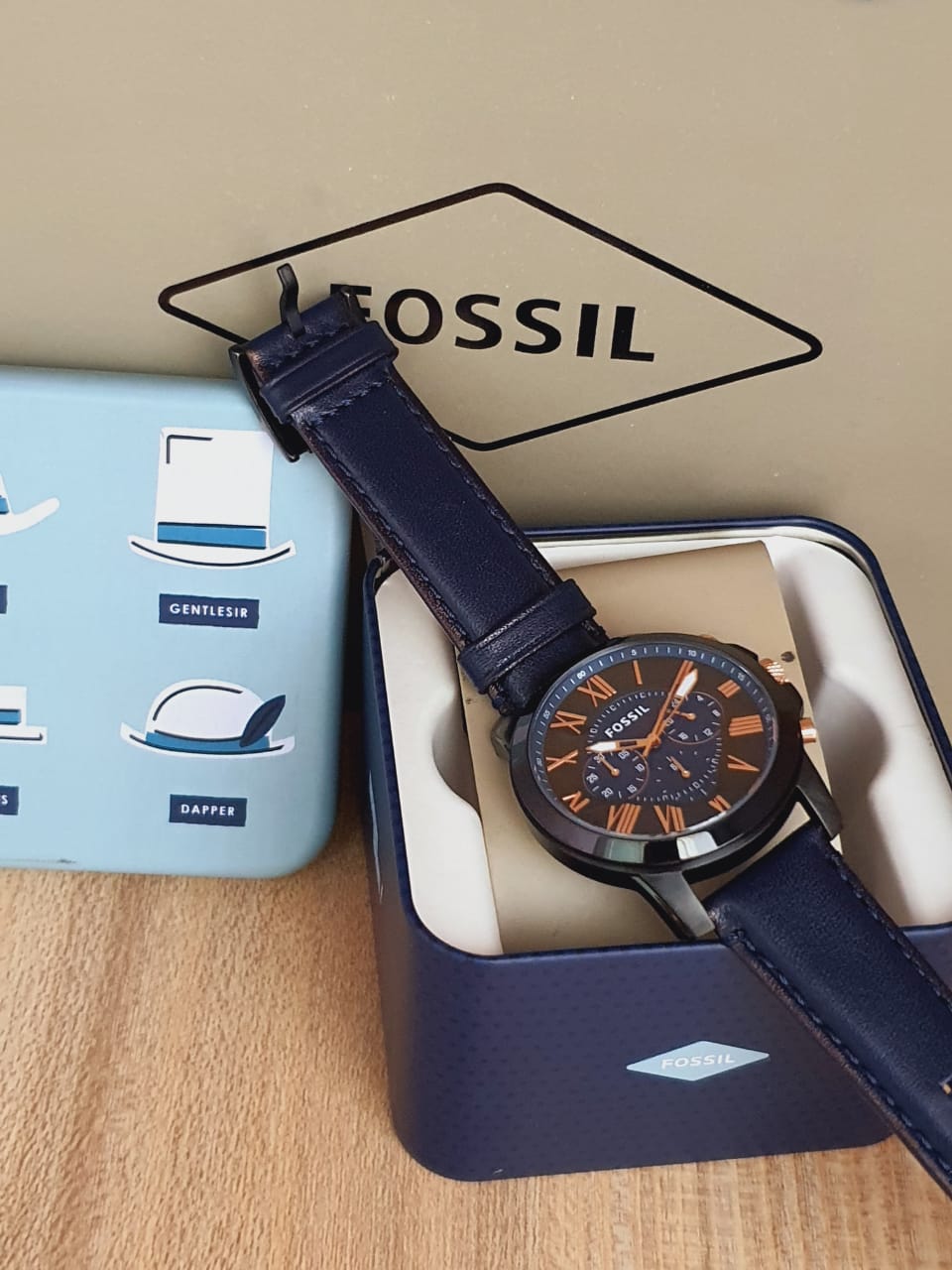 Fossil Grant Chronograph Black Dial Blue Leather Strap Watch for Men - FS5061 Watches Fossil   