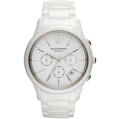 Emporio Armani Ceramica Chronograph White Dial White Strap Watch For Men - AR1453 Watches Emporio Armani   